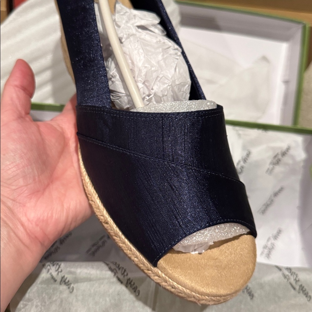 Women's Jasper Super Flex Espadrille Sandals Navy Peep Toe Wedge Espadrilles - Picture 7 of 9